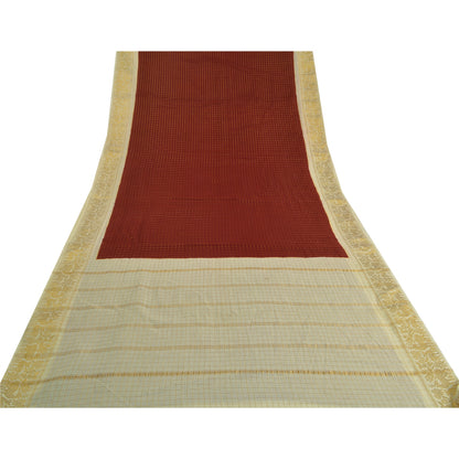 Sanskriti Vintage Sarees Red/Cream Zari Woven Pure Cotton Sari 5yd Craft Fabric