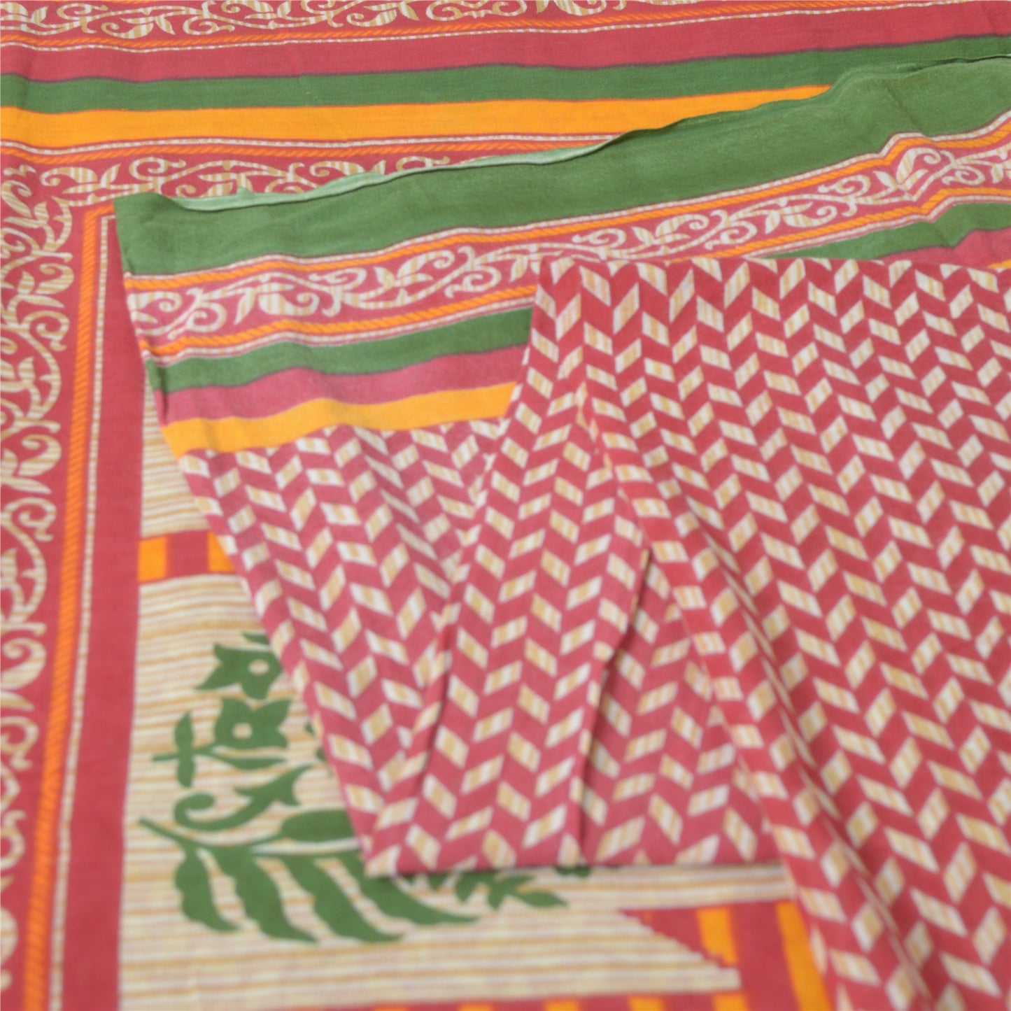 Sanskriti Vintage Sarees Indian Red Pure Cotton Printed Sari 5yd Craft Fabric