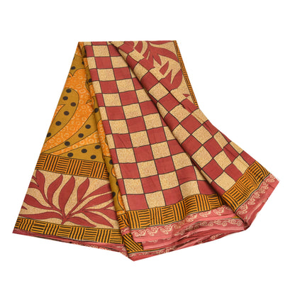 Sanskriti Vintage Sarees Indian Red Pure Cotton Printed Sari 5yd Craft Fabric