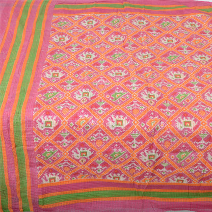 Sanskriti Vintage Sarees Pink Patan Patola Printed Pure Cotton Sari Craft Fabric