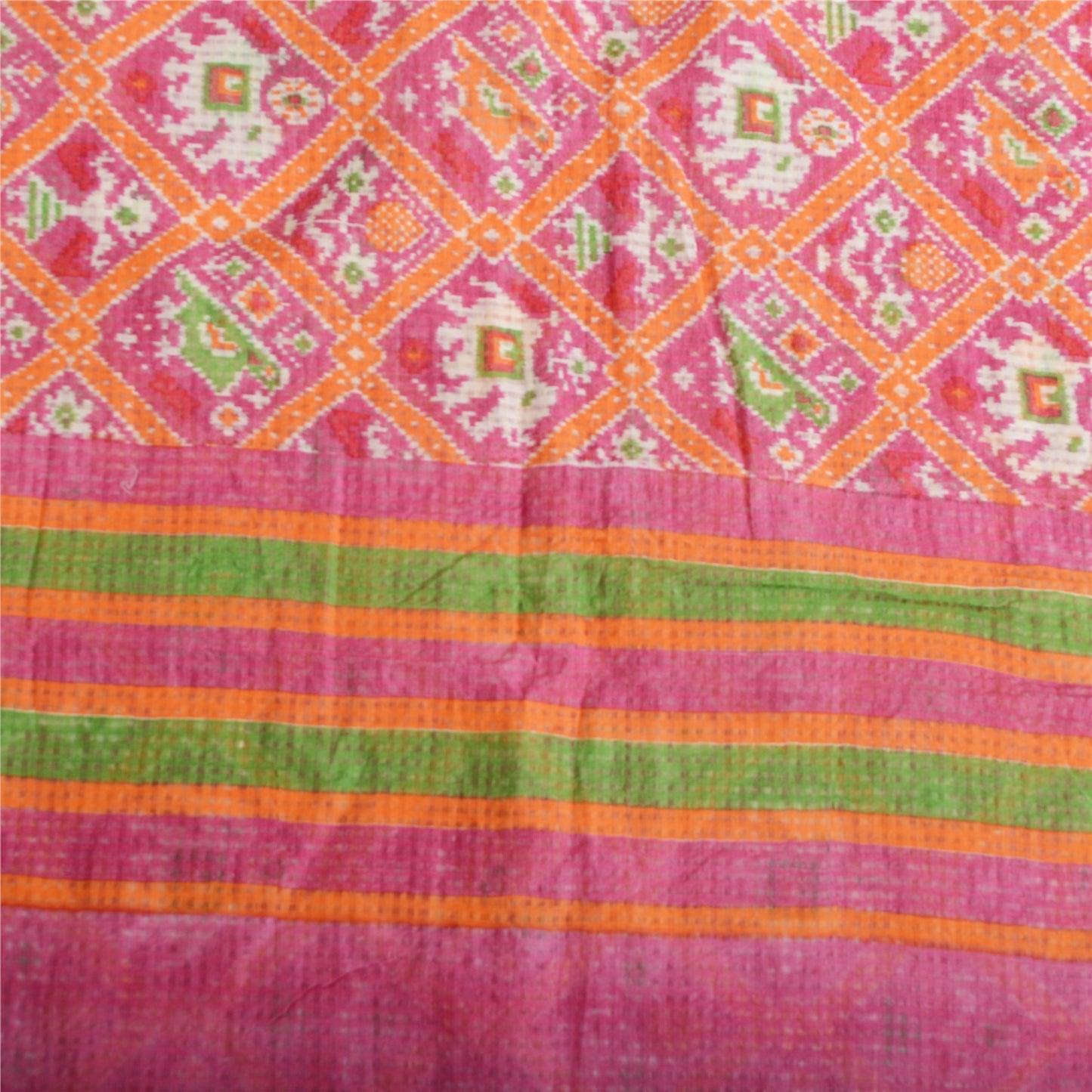 Sanskriti Vintage Sarees Pink Patan Patola Printed Pure Cotton Sari Craft Fabric