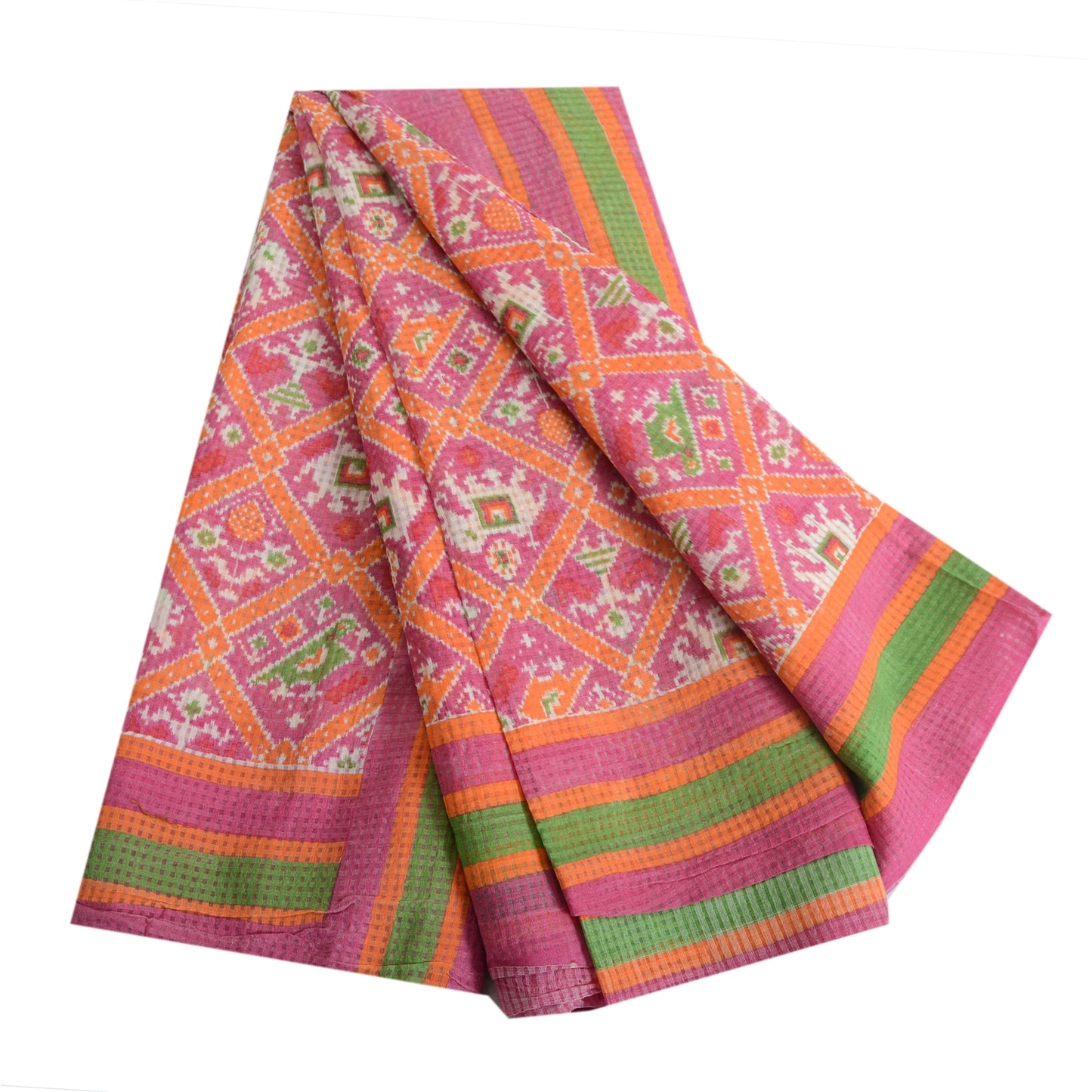 Sanskriti Vintage Sarees Pink Patan Patola Printed Pure Cotton Sari Craft Fabric