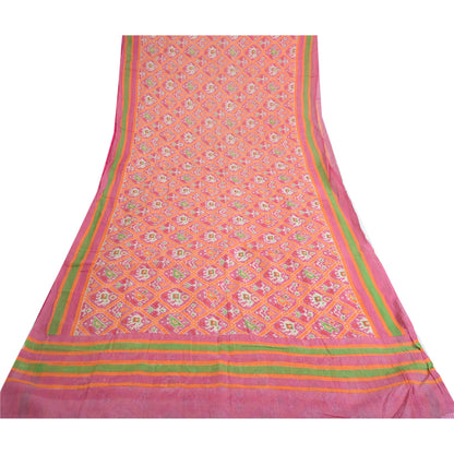 Sanskriti Vintage Sarees Pink Patan Patola Printed Pure Cotton Sari Craft Fabric