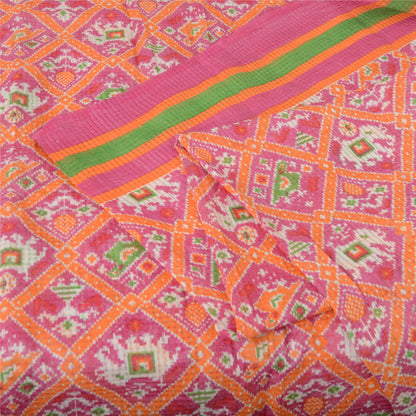 Sanskriti Vintage Sarees Pink Patan Patola Printed Pure Cotton Sari Craft Fabric