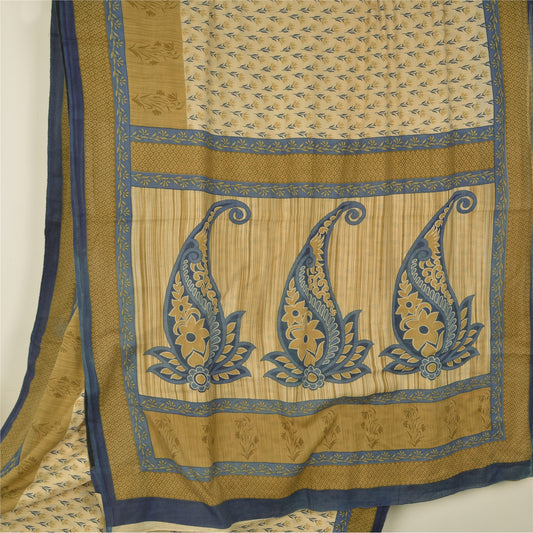 Sanskriti Vintage Sarees From India Cream Pure Cotton Printed Sari Craft Fabric