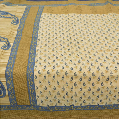 Sanskriti Vintage Sarees From India Cream Pure Cotton Printed Sari Craft Fabric