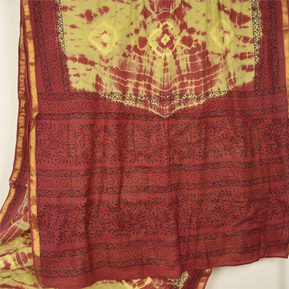 Sanskriti Vintage Sarees Green/Red Bandhani Kota Woven Pure Cotton Sari Fabric