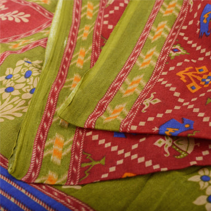 Sanskriti Vintage Sarees Indian Red Pure Cotton Printed Sari 5yd Craft Fabric