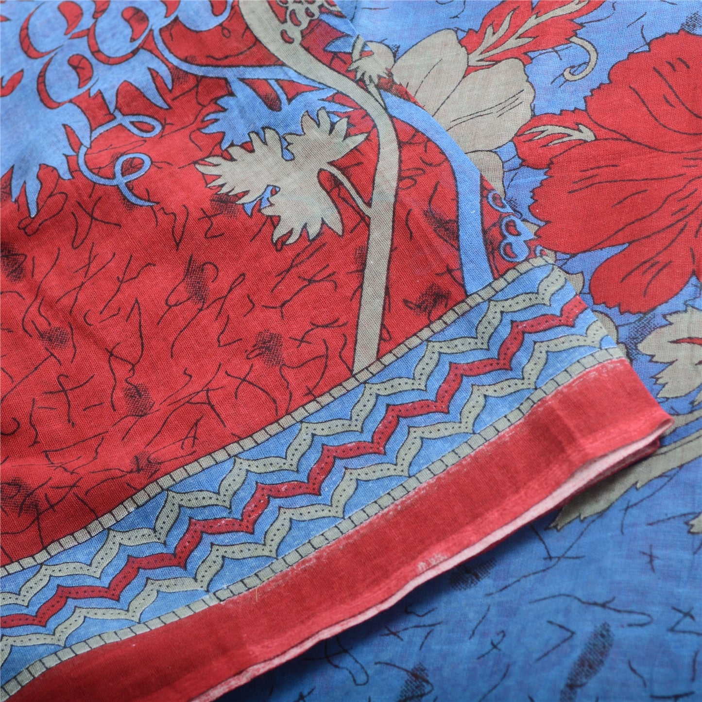 Sanskriti Vintage Sarees Red From India Pure Cotton Printed Sari Craft Fabric