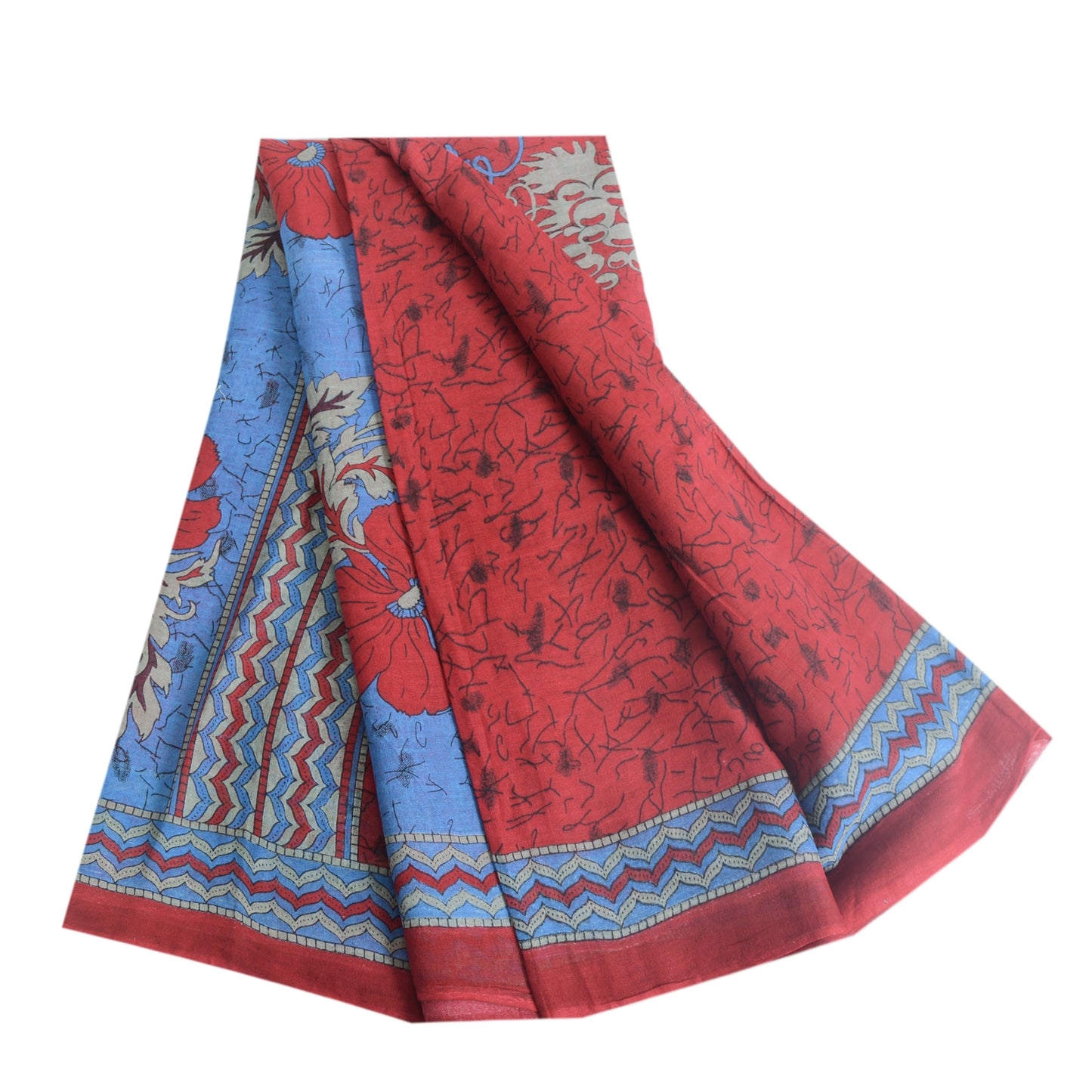 Sanskriti Vintage Sarees Red From India Pure Cotton Printed Sari Craft Fabric