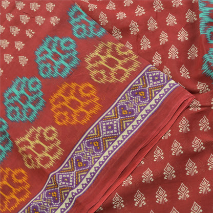 Sanskriti Vintage Sarees Red Indian Pure Cotton Printed Sari Soft Craft Fabric