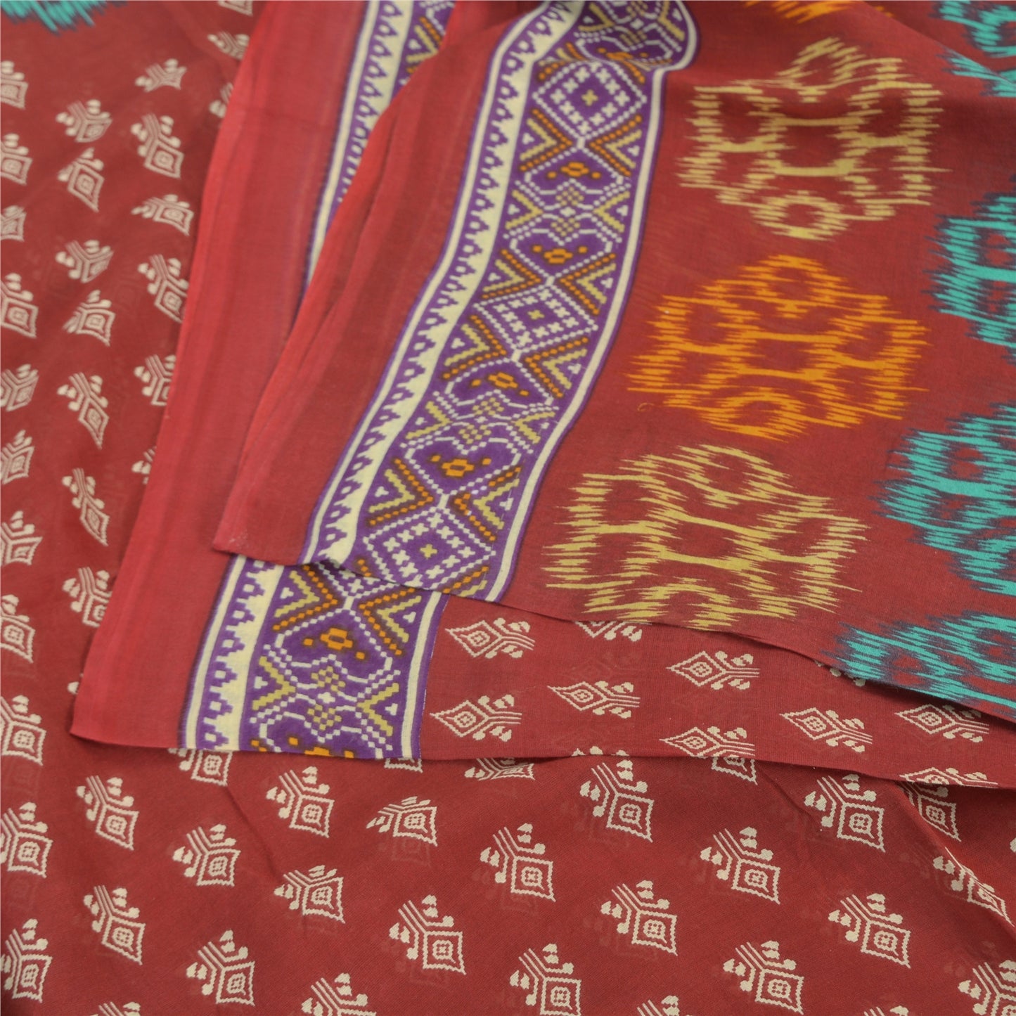 Sanskriti Vintage Sarees Red Indian Pure Cotton Printed Sari Soft Craft Fabric