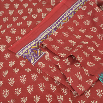 Sanskriti Vintage Sarees Red Indian Pure Cotton Printed Sari Soft Craft Fabric