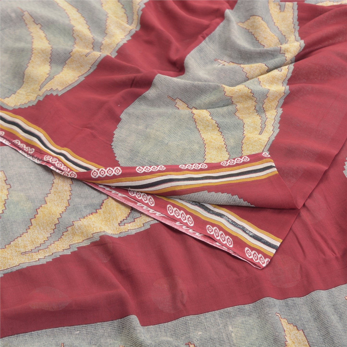 Sanskriti Vintage Sarees Red Indian Pure Cotton Printed Sari 5yd Craft Fabric