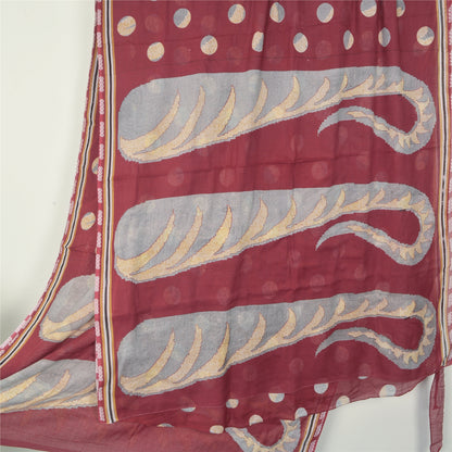 Sanskriti Vintage Sarees Red Indian Pure Cotton Printed Sari 5yd Craft Fabric