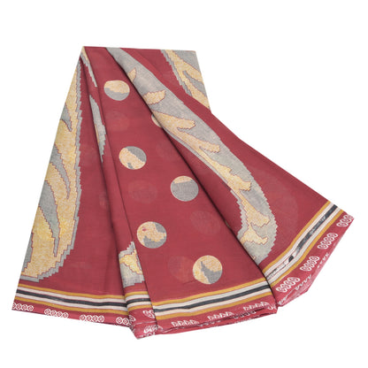 Sanskriti Vintage Sarees Red Indian Pure Cotton Printed Sari 5yd Craft Fabric