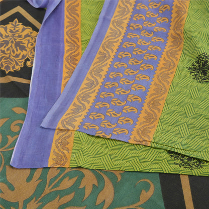 Sanskriti Vintage Sarees Green Pure Cotton Printed Sari 5yd Soft Craft Fabric