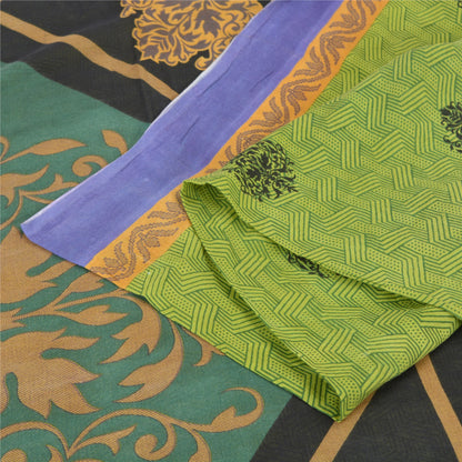 Sanskriti Vintage Sarees Green Pure Cotton Printed Sari 5yd Soft Craft Fabric