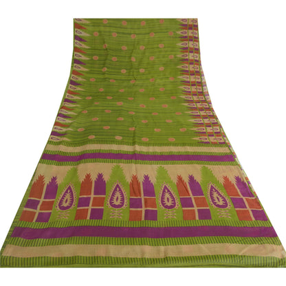 Sanskriti Vintage Sarees Green 100% Pure Cotton Printed Sari 5yd Craft Fabric