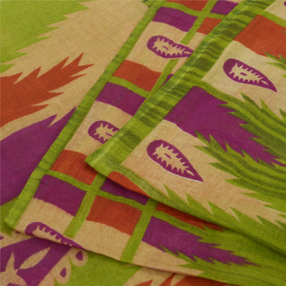 Sanskriti Vintage Sarees Green 100% Pure Cotton Printed Sari 5yd Craft Fabric