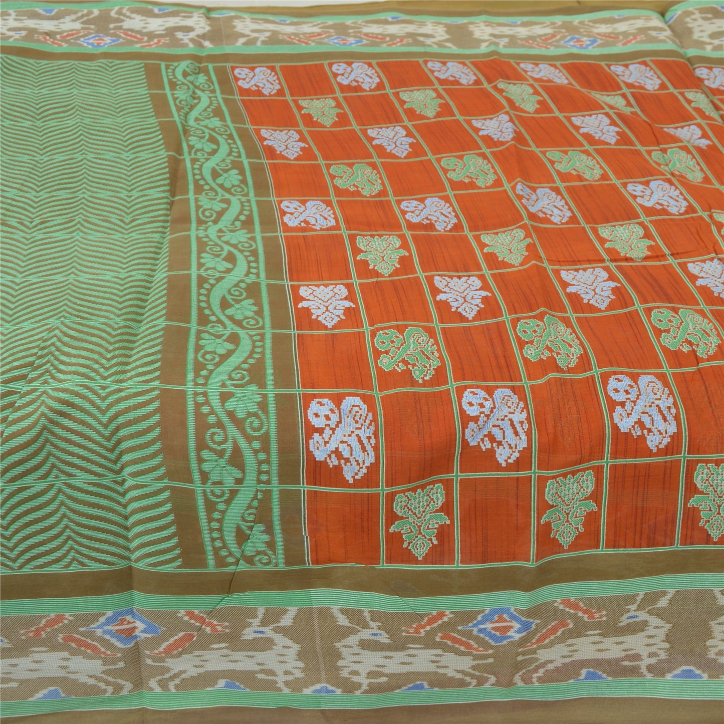 Sanskriti Vintage Sarees Blend Silk Patan Patola Printed Sari 5yd Craft Fabric