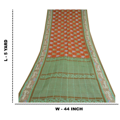 Sanskriti Vintage Sarees Blend Silk Patan Patola Printed Sari 5yd Craft Fabric