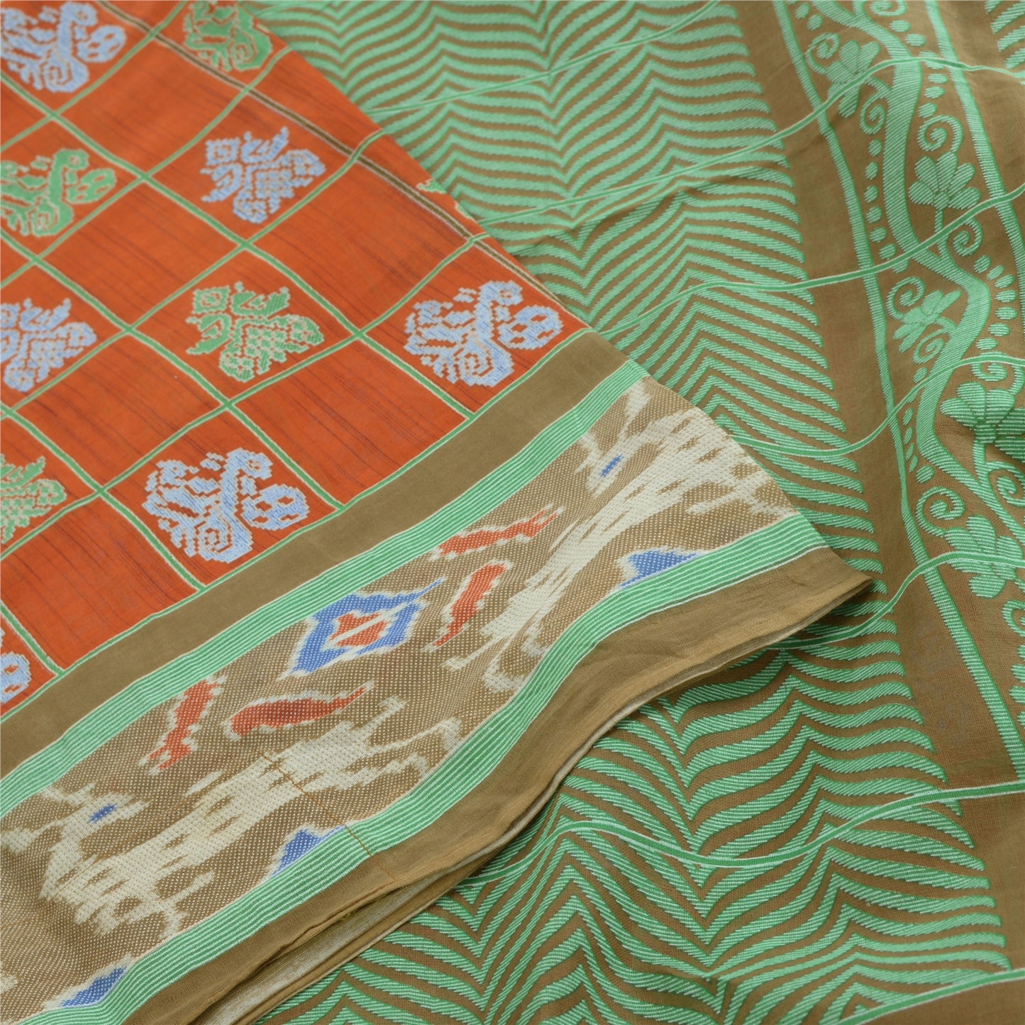 Sanskriti Vintage Sarees Blend Silk Patan Patola Printed Sari 5yd Craft Fabric