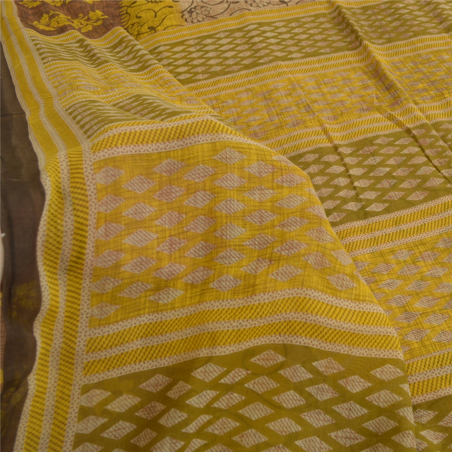 Sanskriti Vintage Sarees Peach/Green Pure Cotton Printed Sari 5yd Craft Fabric