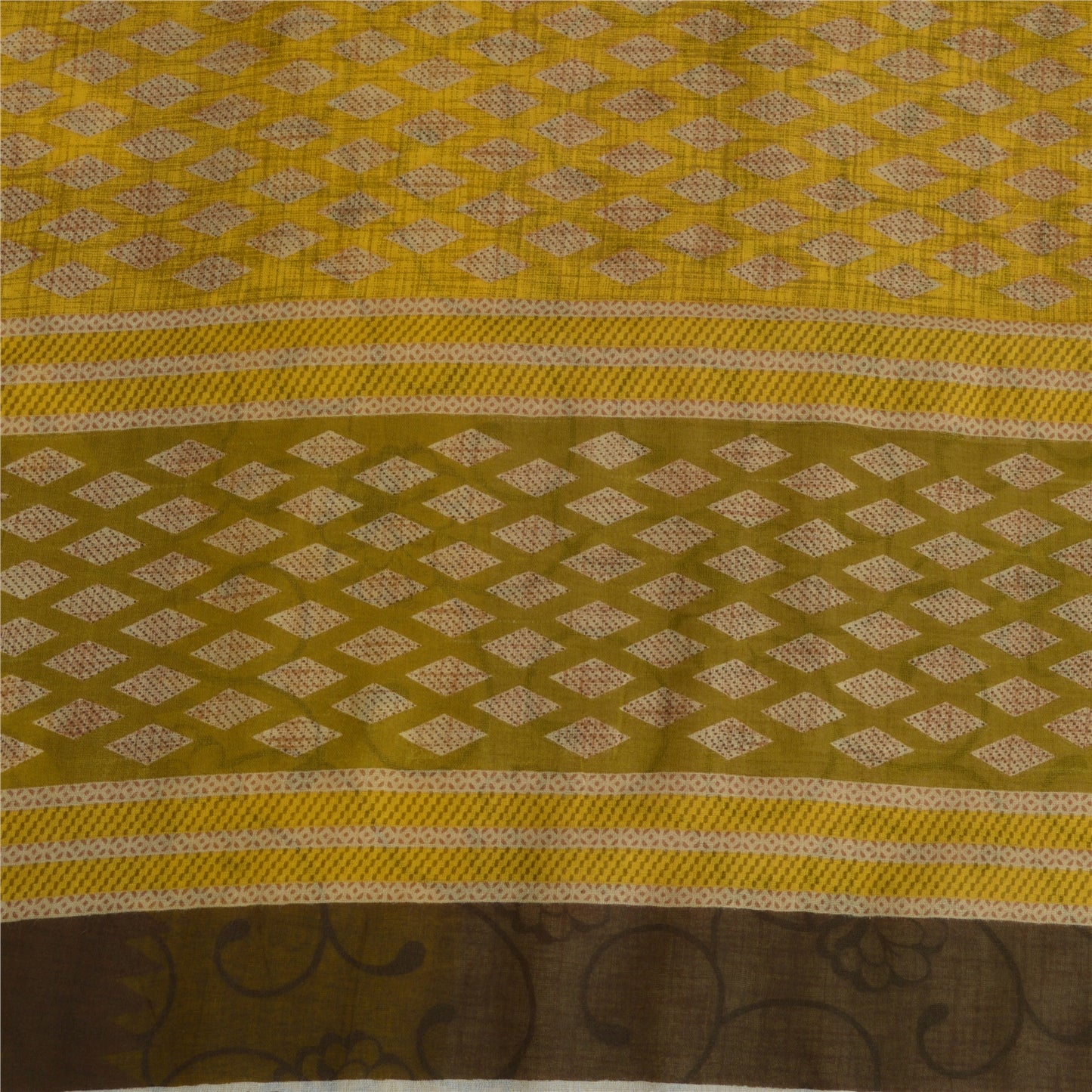 Sanskriti Vintage Sarees Peach/Green Pure Cotton Printed Sari 5yd Craft Fabric