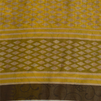 Sanskriti Vintage Sarees Peach/Green Pure Cotton Printed Sari 5yd Craft Fabric