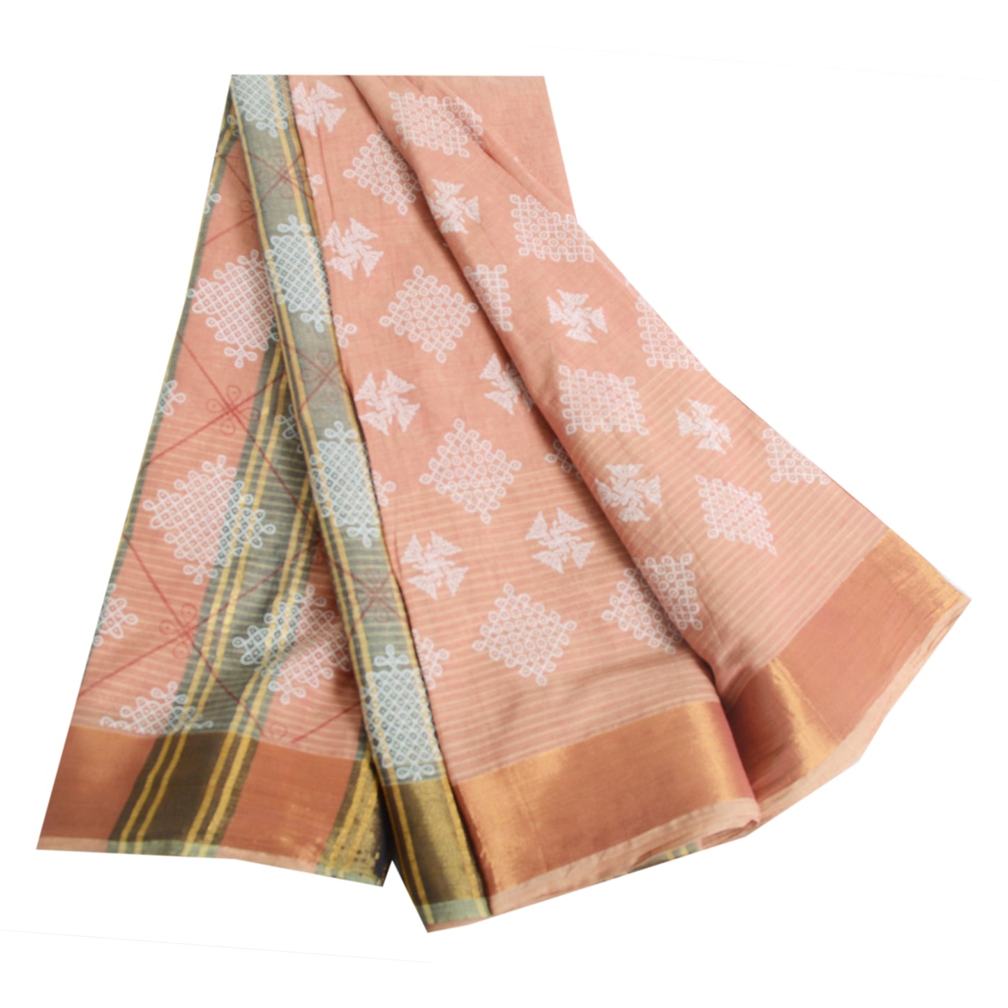 Sanskriti Vintage Sarees Pink Indian Pure Cotton Printed Sari 5yd Craft Fabric