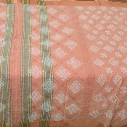 Sanskriti Vintage Sarees Pink Indian Pure Cotton Printed Sari 5yd Craft Fabric