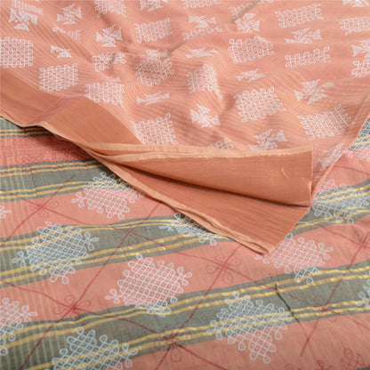 Sanskriti Vintage Sarees Pink Indian Pure Cotton Printed Sari 5yd Craft Fabric