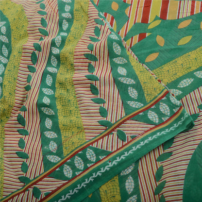 Sanskriti Vintage Sarees Green Indian Pure Cotton Printed Sari 5yd Craft Fabric