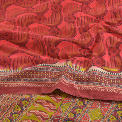 Sanskriti Vintage Sarees From India Red Pure Cotton Printed Sari Craft Fabric