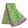 Sanskriti Vintage Sarees Pink/Green Pure Cotton Paisley Printed Sari 5yd Fabric