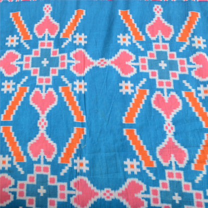 Sanskriti Vintage Sarees Pink/Blue Patan Patola Printed Pure Cotton Sari Fabric