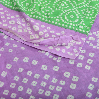 Sanskriti Vintage Sarees Purple/Green Bandhani Print Pure Cotton Sari 5yd Fabric