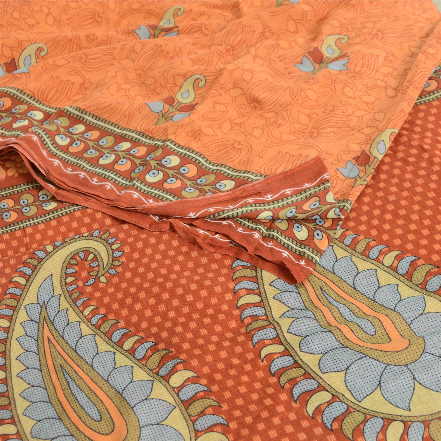 Sanskriti Vintage Sarees Indian Peach Pure Cotton Printed Sari 5yd Craft Fabric