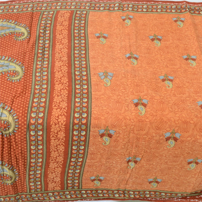 Sanskriti Vintage Sarees Indian Peach Pure Cotton Printed Sari 5yd Craft Fabric