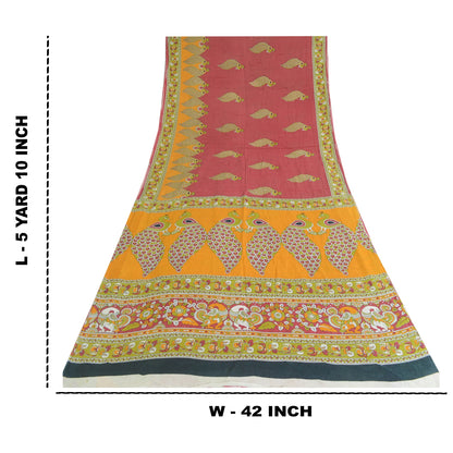 Sanskriti Vintage Sarees Pure Cotton Peacock Handmade KalamkariPrint Sari Fabric