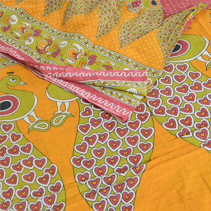 Sanskriti Vintage Sarees Pure Cotton Peacock Handmade KalamkariPrint Sari Fabric