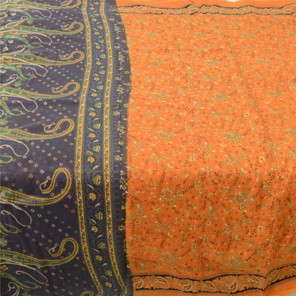 Sanskriti Vintage Sarees Saffron 100% Pure Cotton Printed Sari 5yd Craft Fabric