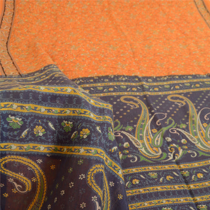 Sanskriti Vintage Sarees Saffron 100% Pure Cotton Printed Sari 5yd Craft Fabric