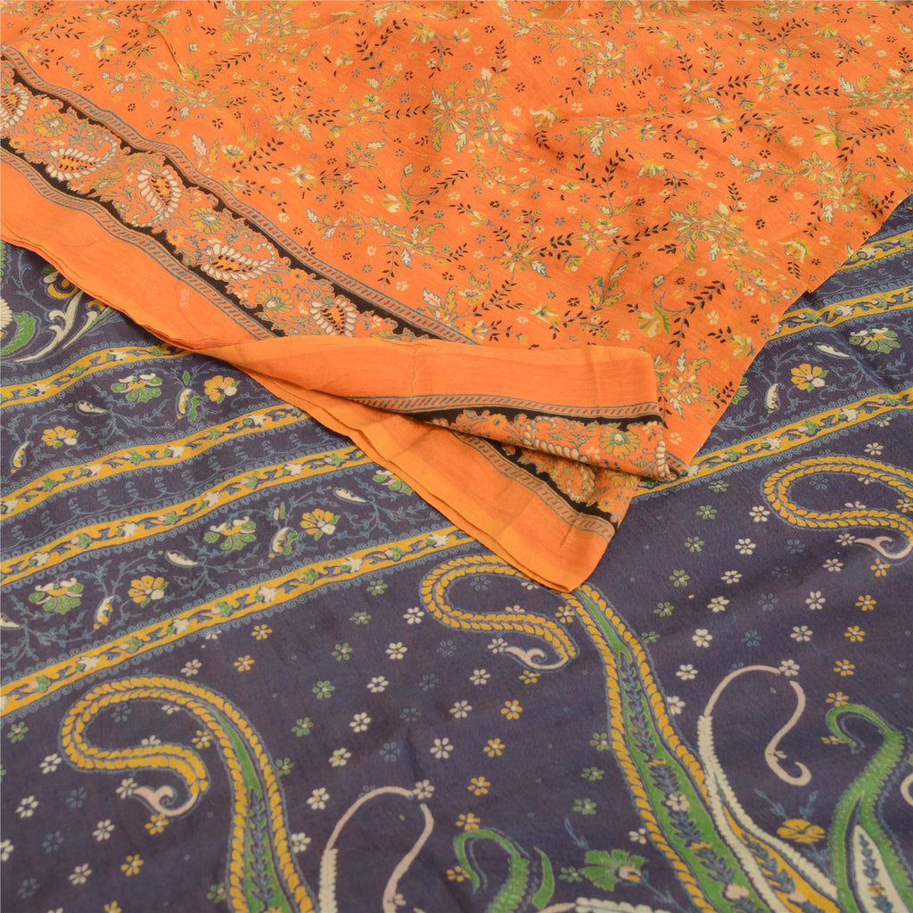 Sanskriti Vintage Sarees Saffron 100% Pure Cotton Printed Sari 5yd Craft Fabric