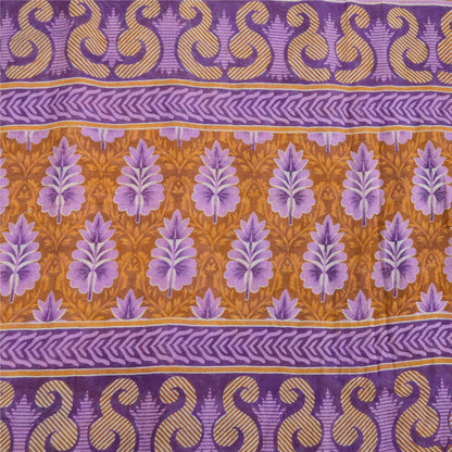 Sanskriti Vintage Sarees Purple/Saffron Pure Cotton Print Sari 5yd Craft Fabric