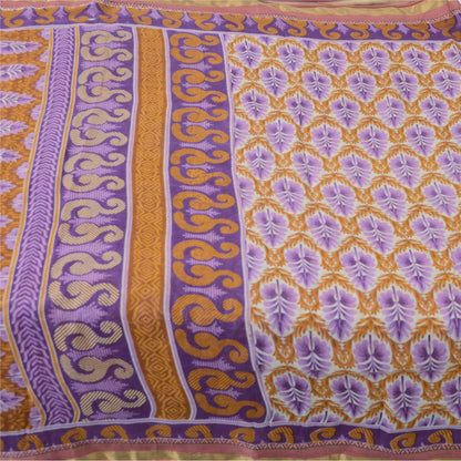 Sanskriti Vintage Sarees Purple/Saffron Pure Cotton Print Sari 5yd Craft Fabric