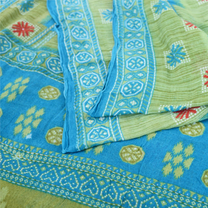 Sanskriti Vintage Sarees Green/Blue Pure Cotton Printed Sari 5yd Craft Fabric