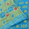 Sanskriti Vintage Sarees Green/Blue Pure Cotton Printed Sari 5yd Craft Fabric