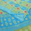 Sanskriti Vintage Sarees Green/Blue Pure Cotton Printed Sari 5yd Craft Fabric